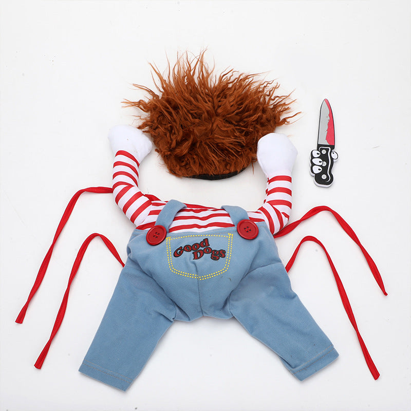 Funny Halloween Pet Costume | Adjustable Dog Cosplay Outfit (Chucky Style)