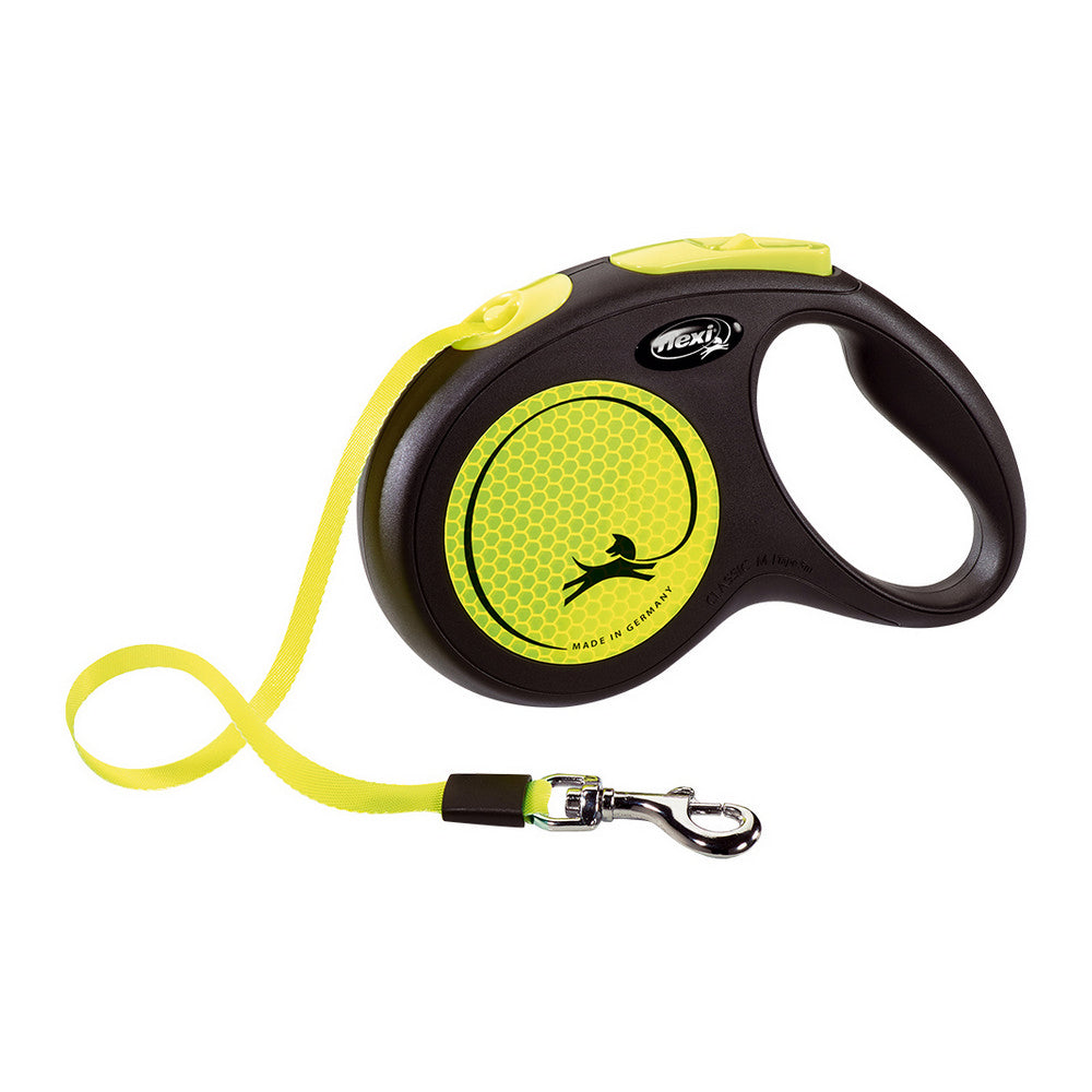 New Flexi Retractable Dog Leash | Durable Nylon 5m with Comfortable Grip Neon