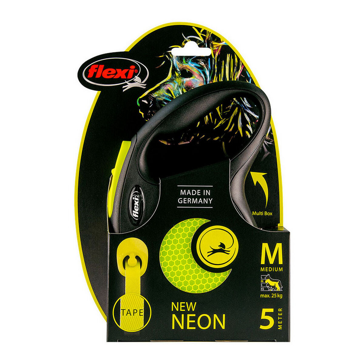 New Flexi Retractable Dog Leash | Durable Nylon 5m with Comfortable Grip Neon