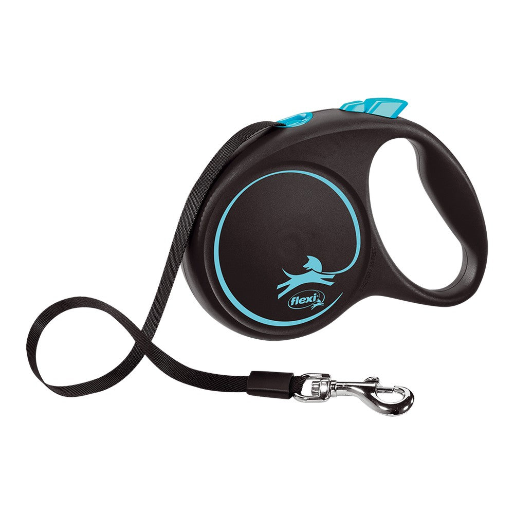 Flexi Black Design Automatic Retractable Dog Leash | 5m Blue, Size M