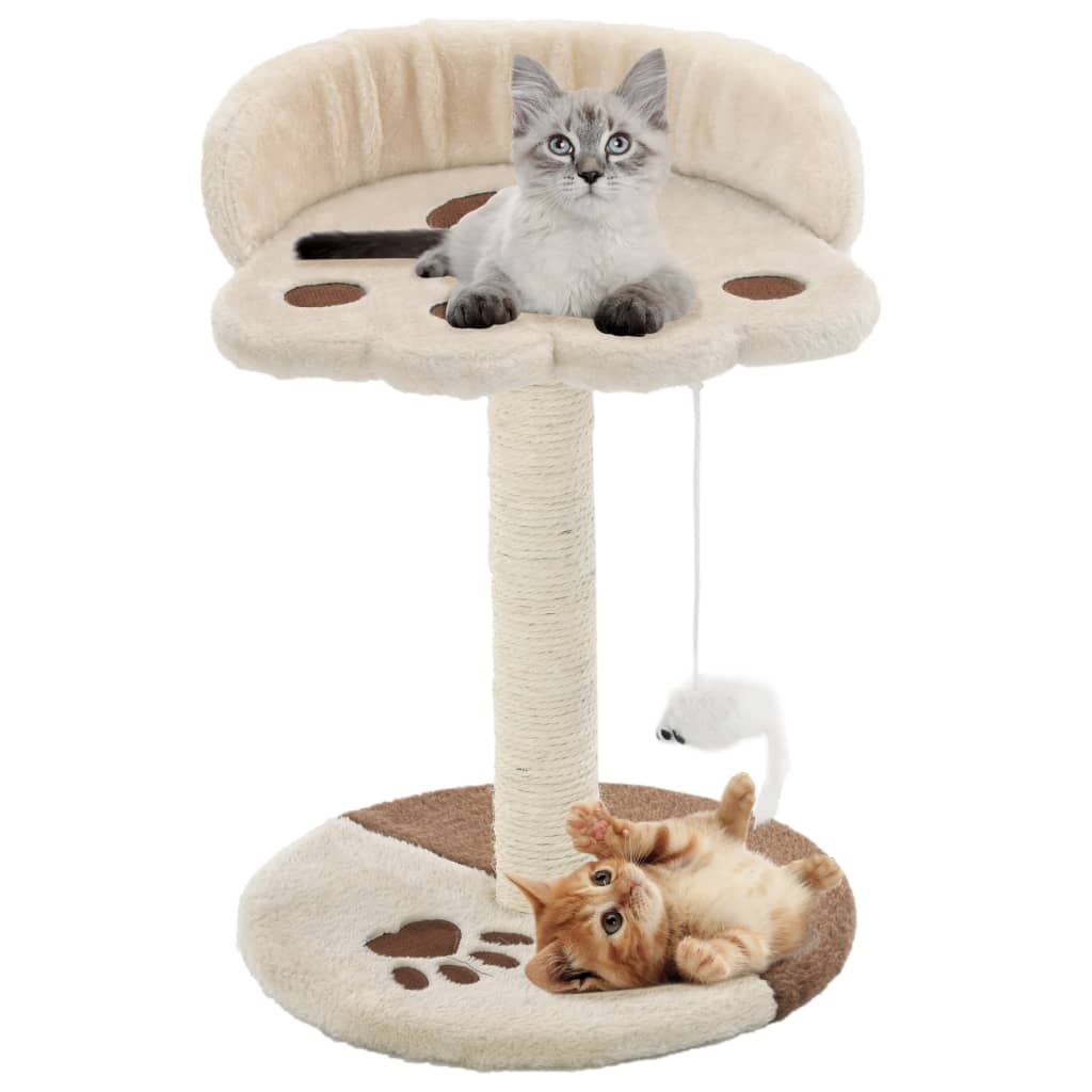 Compact Cat Tree with Scratching Post & Plush Bed | Beige & Brown