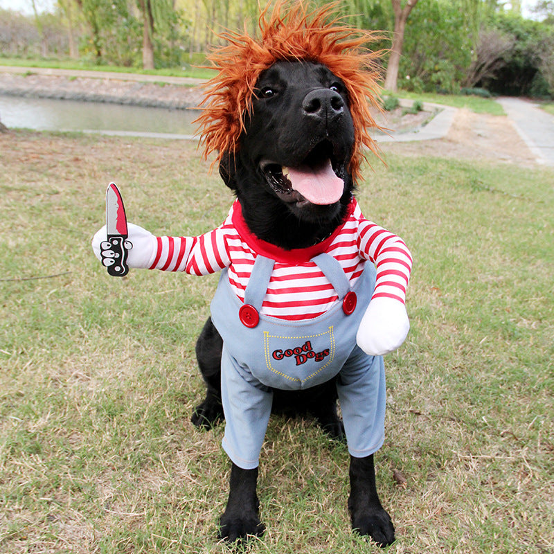Funny Halloween Pet Costume | Adjustable Dog Cosplay Outfit (Chucky Style)