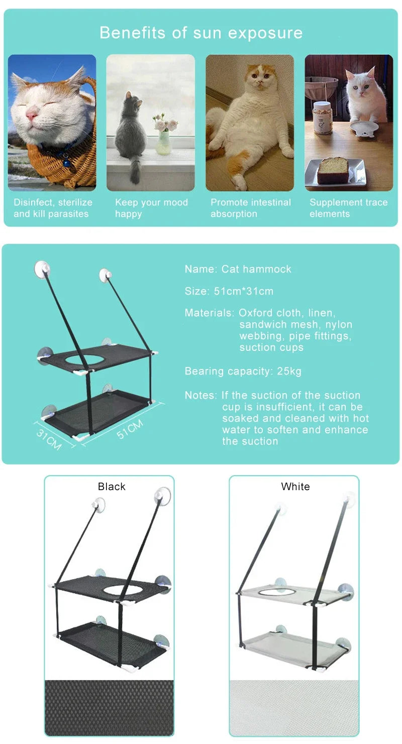 Window Cat Hammock with Strong Suction Cups | Double-Level Sunbed for Cats