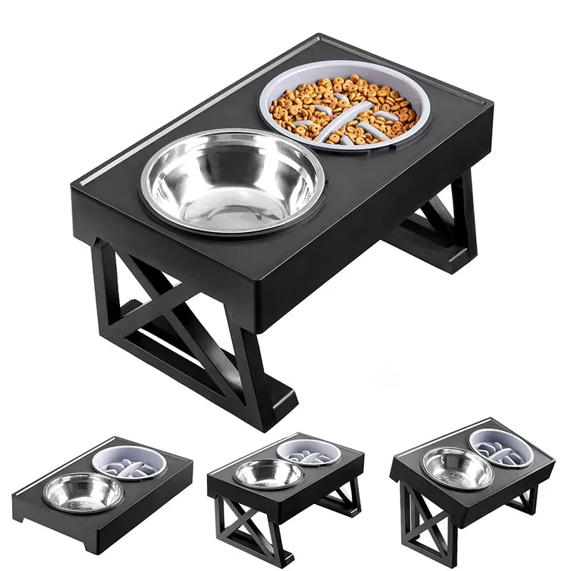 Adjustable Elevated Dog Feeder with Double Stainless Steel Bowls
