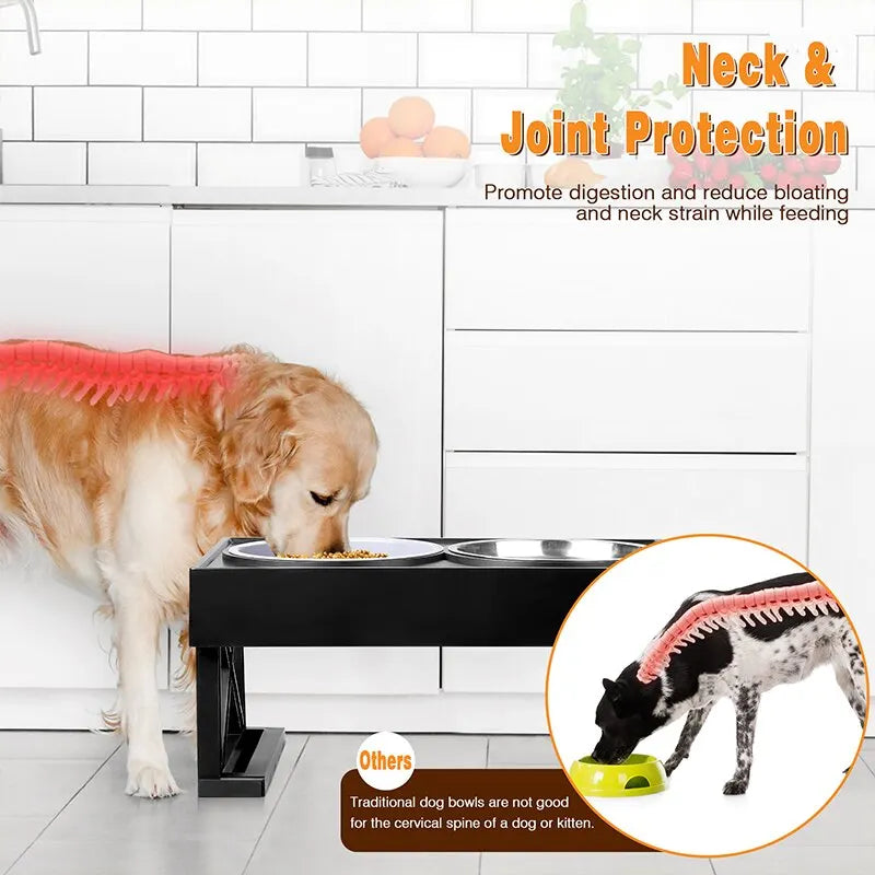 Adjustable Elevated Dog Feeder with Double Stainless Steel Bowls
