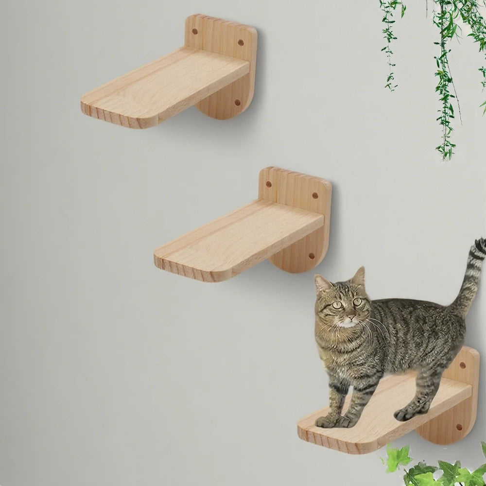 Wall-Mounted Wooden Cat Steps | 3-Level Climbing Shelves for Cats