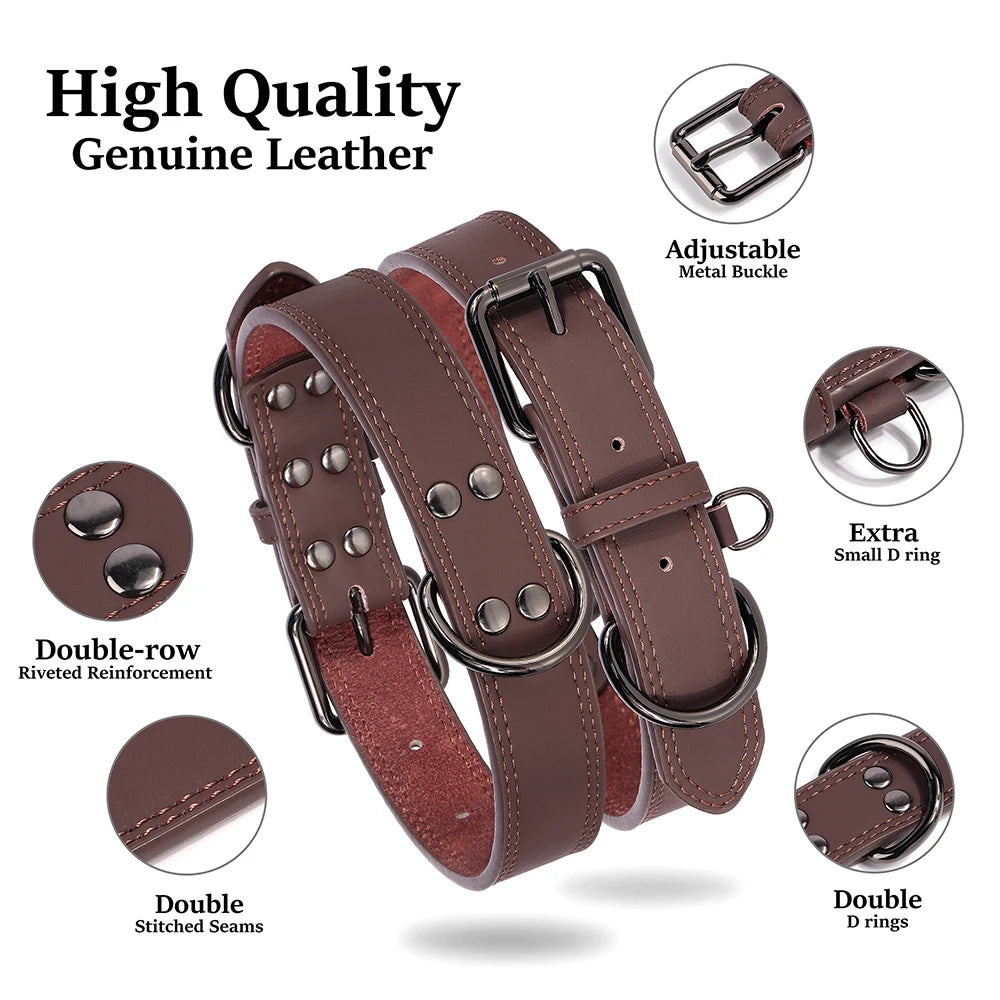Premium Genuine Leather Dog Collar | Adjustable & Durable for Small, Medium & Large Dogs