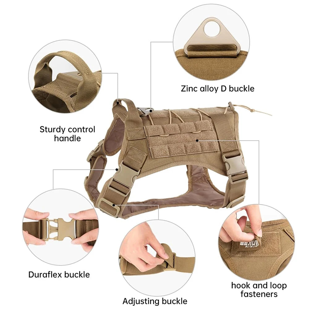 Adjustable Tactical Dog Harness | Heavy Duty Nylon Vest for Medium & Large Dogs