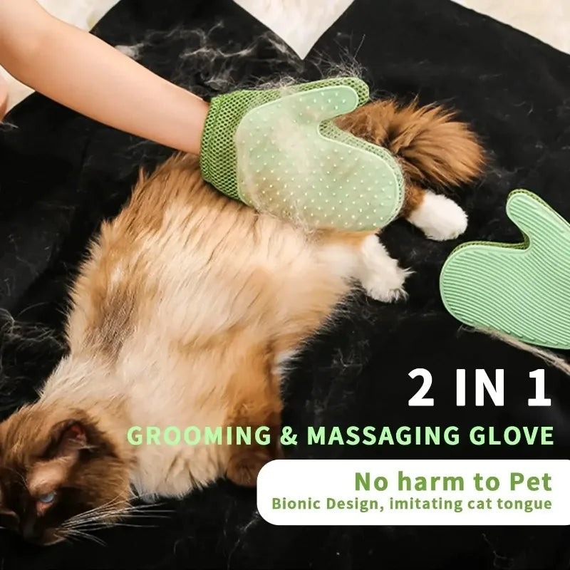 2-in-1 Pet Grooming & Massage Glove | Silicone Fur Removal Mitt