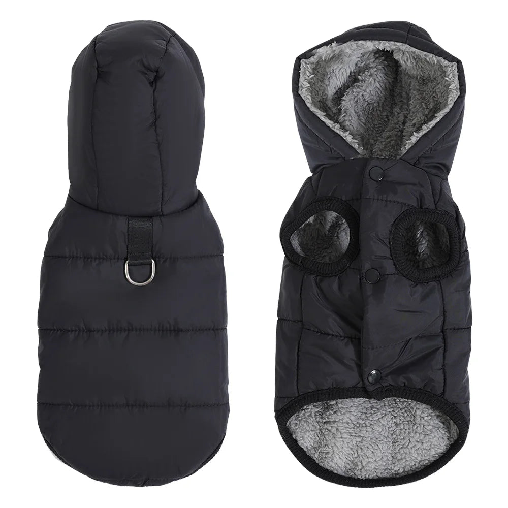 Waterproof Pet Hoodie Jacket with D-Ring | Winter Warm Fleece Coat for Cats & Small Dogs (XS–XL)