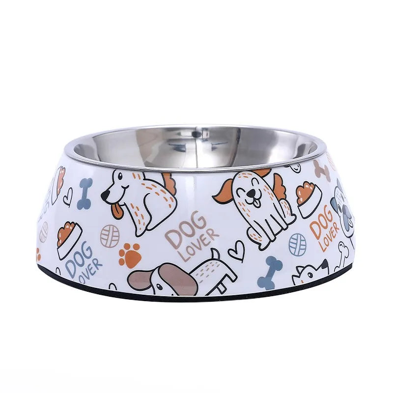 Paw Print Bones Stainless Steel Pet Bowl | Anti-Slip Food & Water Bowl for Dogs & Cats