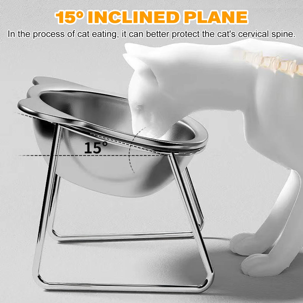Stainless Steel Elevated Cat Bowl | 15° Ergonomic Design