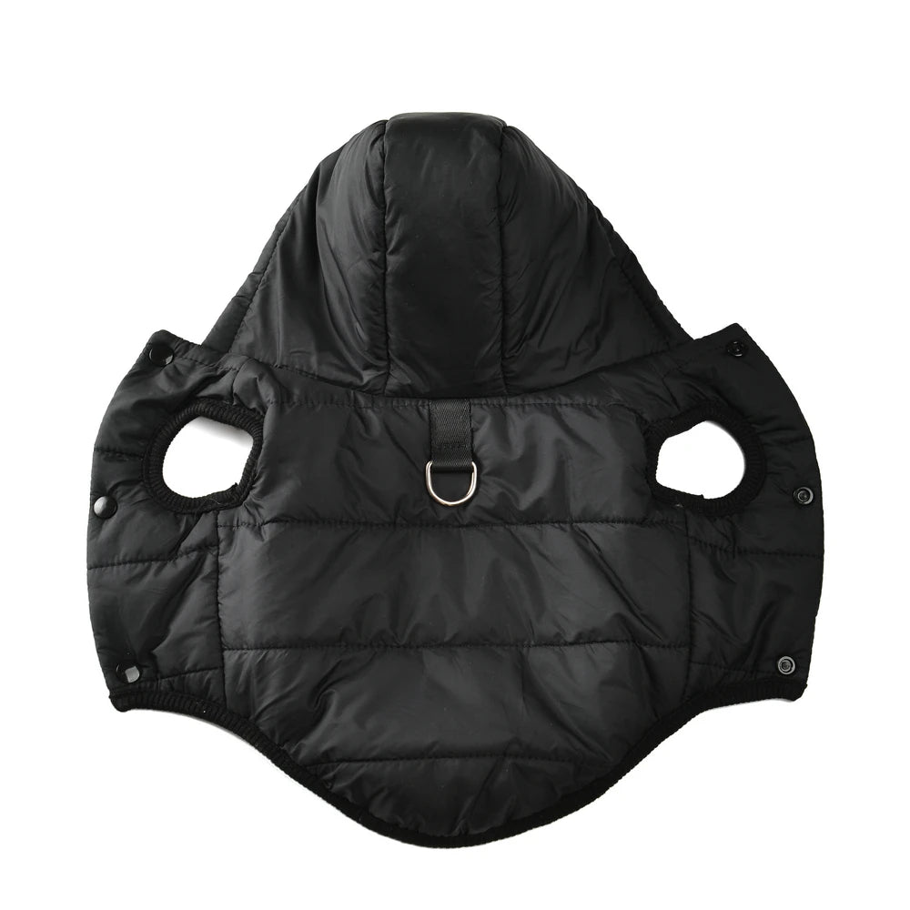 Winter Hooded Dog Coat with D-Ring – Warm & Windproof Pet Jacket