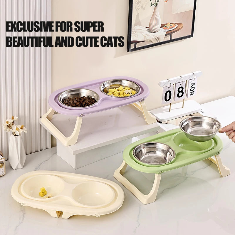 Elevated Double Stainless Steel Pet Bowl | Ergonomic Feeding Stand for Cats & small dogs