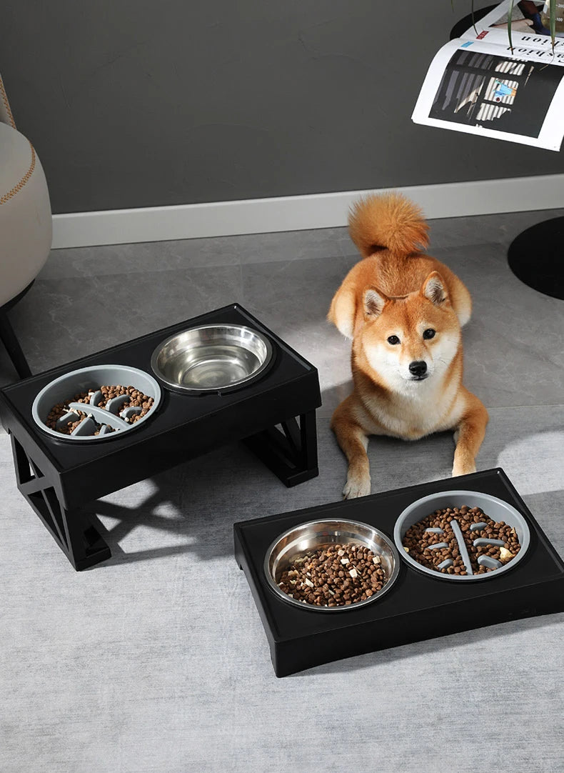 Adjustable Elevated Dog Feeder with Double Stainless Steel Bowls