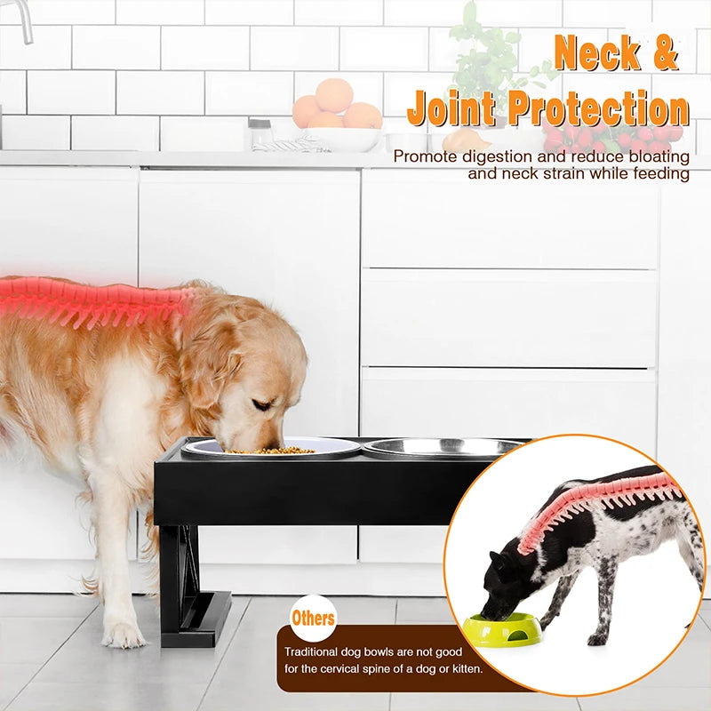 Adjustable Elevated Dog Feeder with Double Stainless Steel Bowls