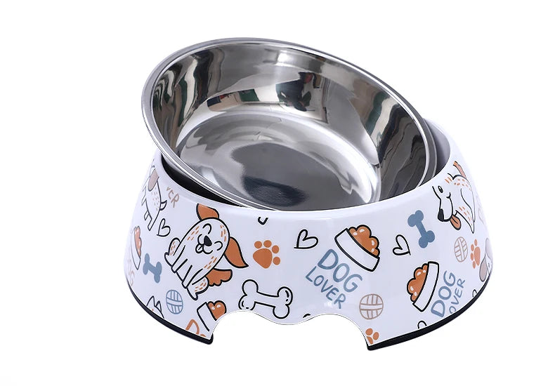Paw Print Bones Stainless Steel Pet Bowl | Anti-Slip Food & Water Bowl for Dogs & Cats