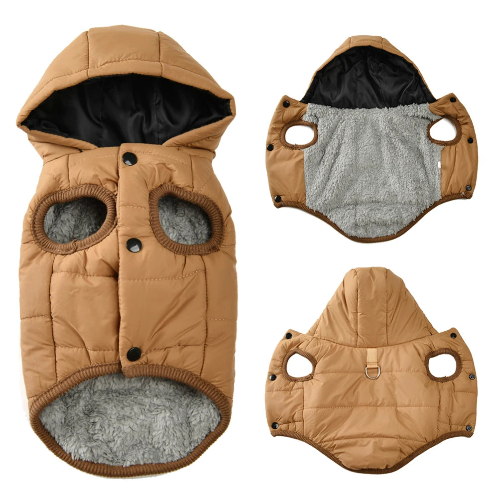 Winter Hooded Dog Coat with D-Ring – Warm & Windproof Pet Jacket