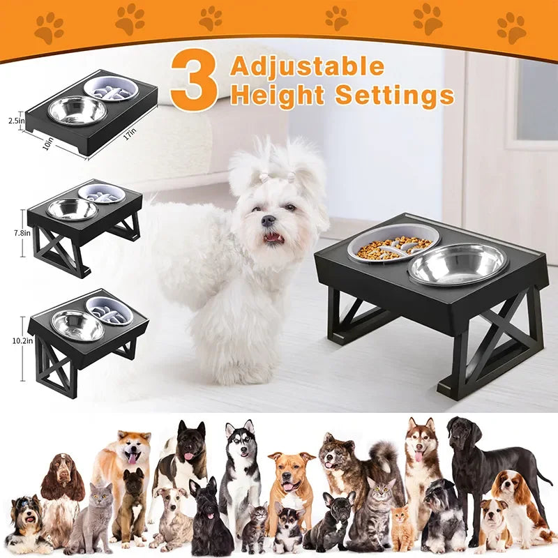 Adjustable Elevated Dog Feeder with Double Stainless Steel Bowls
