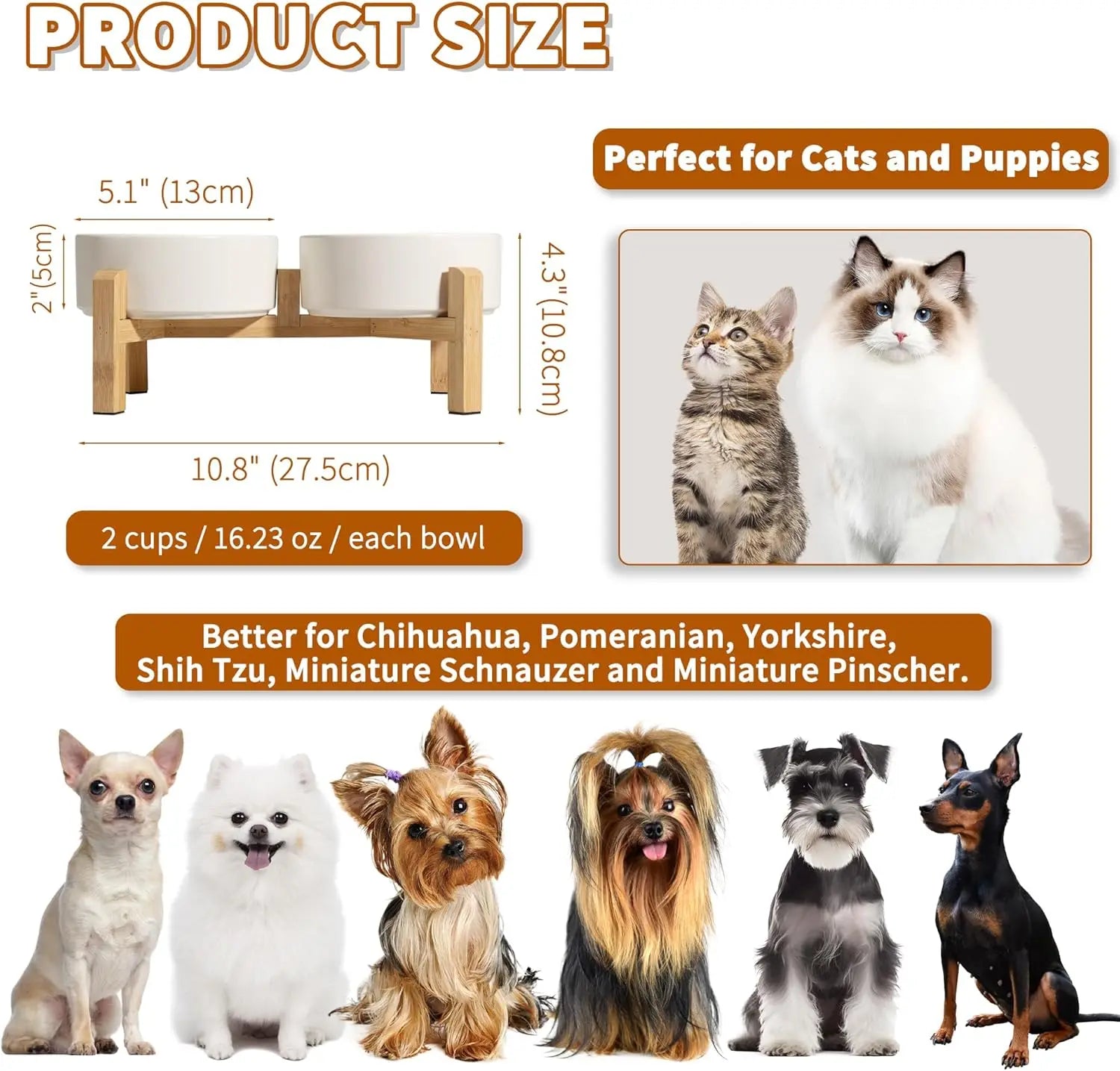 Elevated Ceramic Pet Bowl Set for Small Dogs & Cats – Ergonomic Feeding Stand