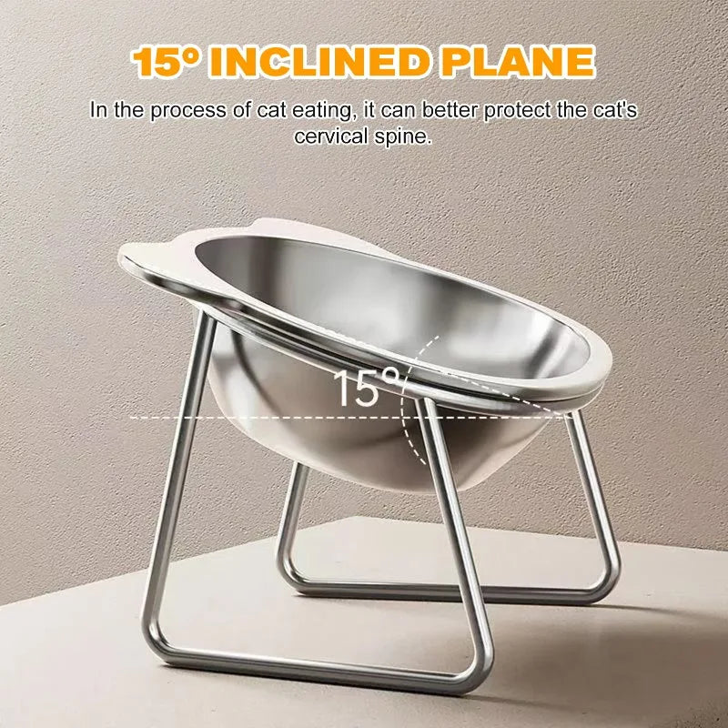 Stainless Steel Elevated Cat Bowl | 15° Ergonomic Design