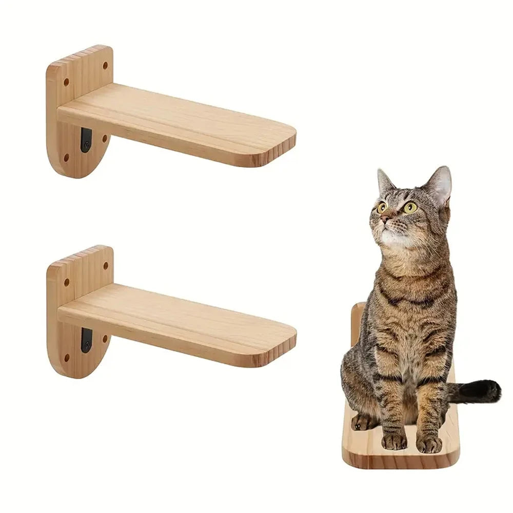 Wall-Mounted Wooden Cat Steps | 3-Level Climbing Shelves for Cats
