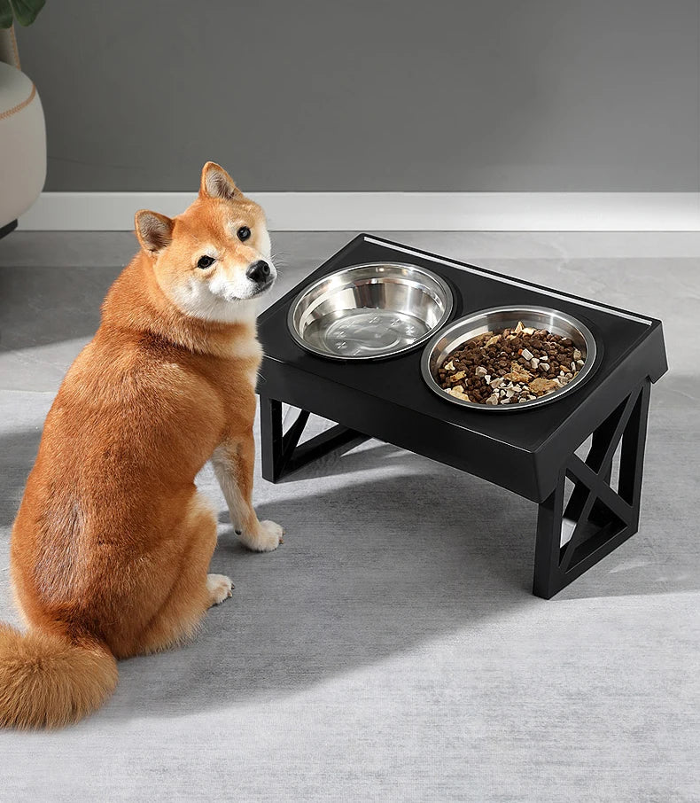 Adjustable Elevated Dog Feeder with Double Stainless Steel Bowls