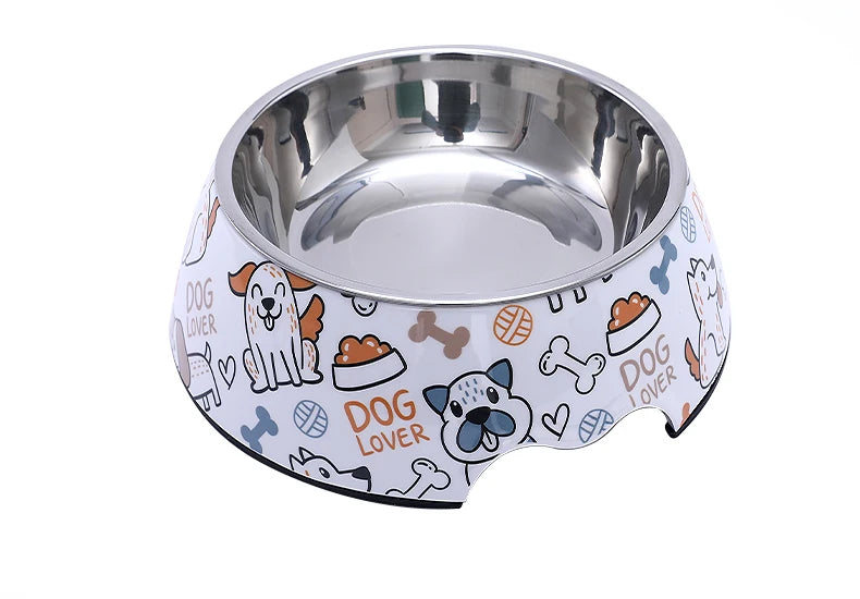 Paw Print Bones Stainless Steel Pet Bowl | Anti-Slip Food & Water Bowl for Dogs & Cats