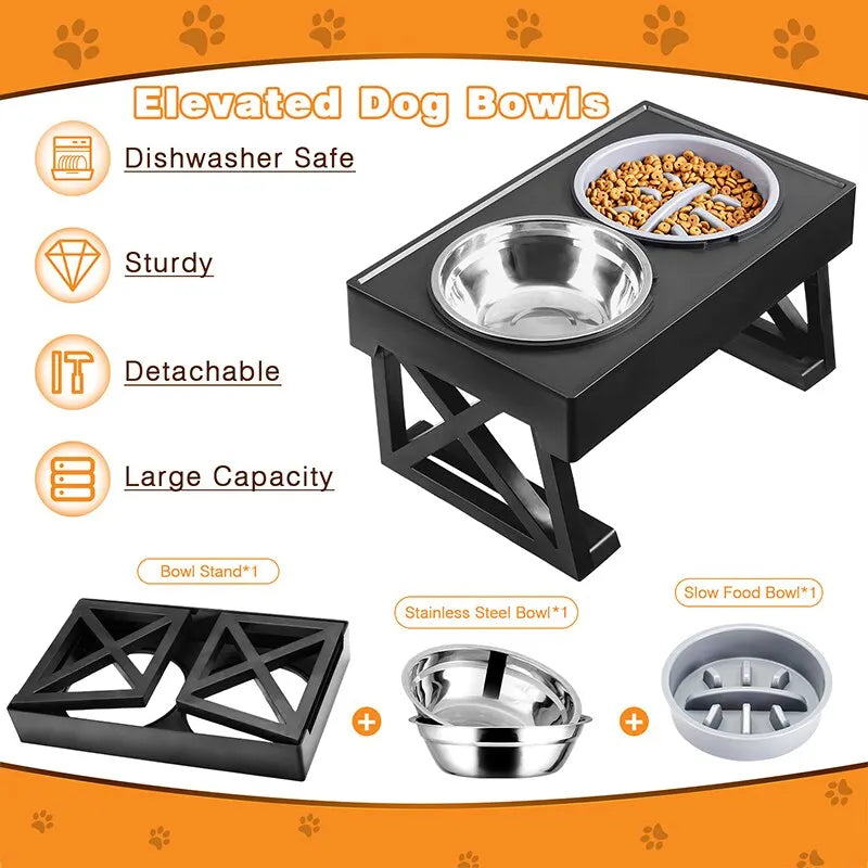 Adjustable Elevated Dog Feeder with Double Stainless Steel Bowls
