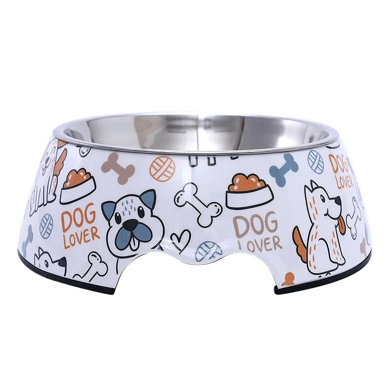 Paw Print Bones Stainless Steel Pet Bowl | Anti-Slip Food & Water Bowl for Dogs & Cats