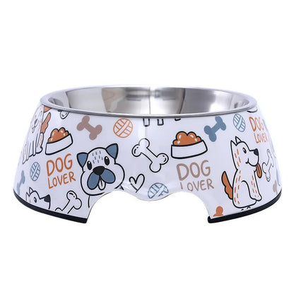 Paw Print Bones Stainless Steel Pet Bowl | Anti-Slip Food & Water Bowl for Dogs & Cats