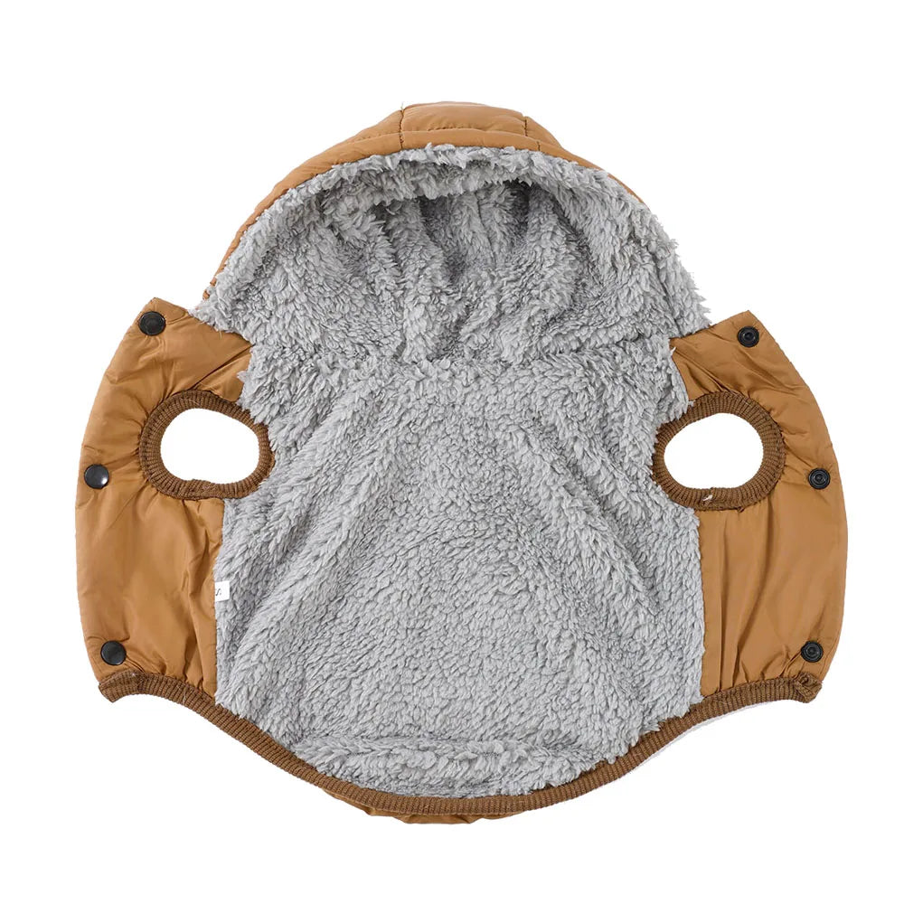 Winter Hooded Dog Coat with D-Ring – Warm & Windproof Pet Jacket