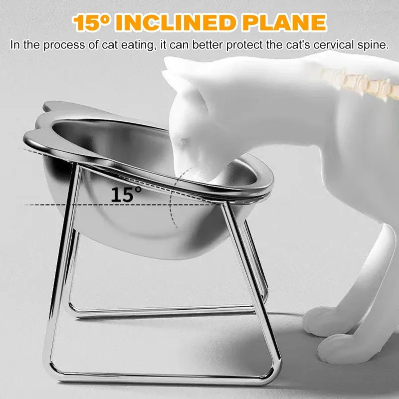 Stainless Steel Elevated Cat Bowl | 15° Ergonomic Design