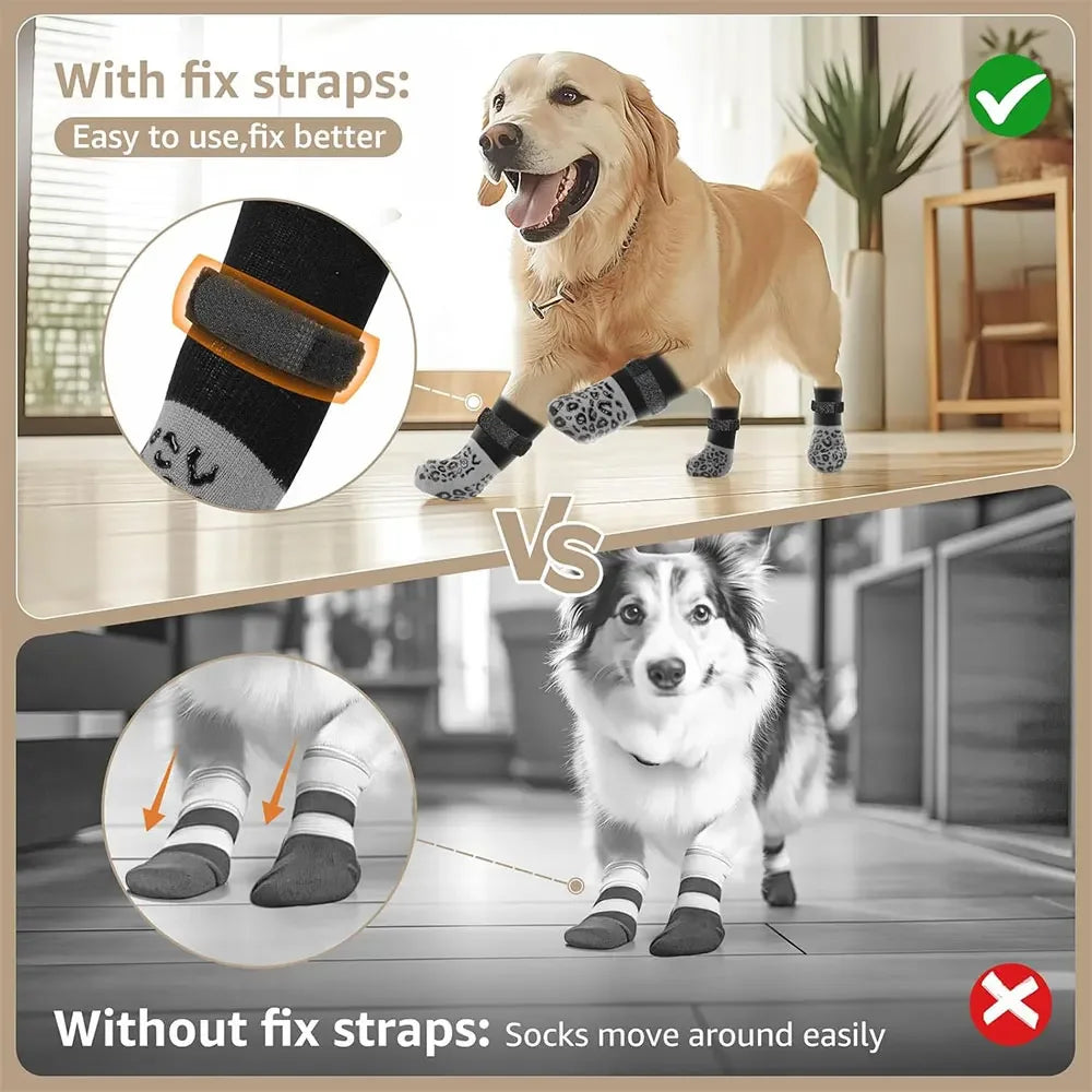 4-Pack Anti-Slip Dog Socks | Non-Slip Paw Protection for Indoor Floors