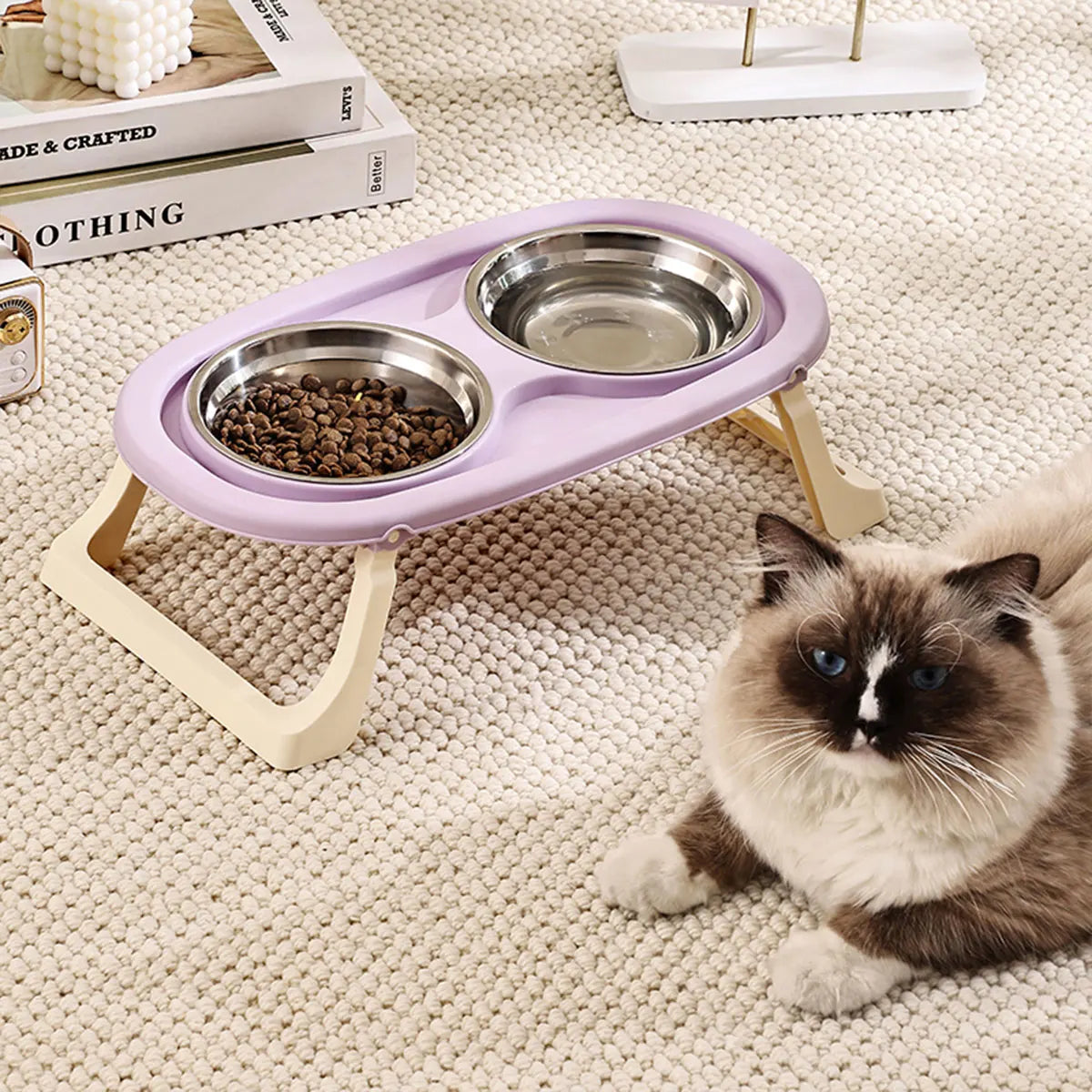 Elevated Double Stainless Steel Pet Bowl | Ergonomic Feeding Stand for Cats & small dogs