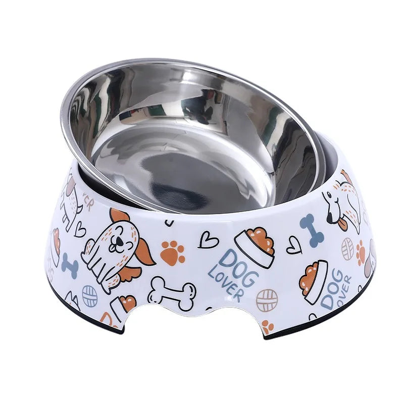 Paw Print Bones Stainless Steel Pet Bowl | Anti-Slip Food & Water Bowl for Dogs & Cats