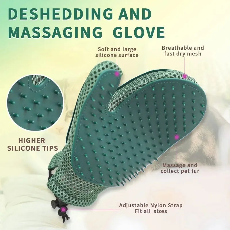 2-in-1 Pet Grooming & Massage Glove | Silicone Fur Removal Mitt