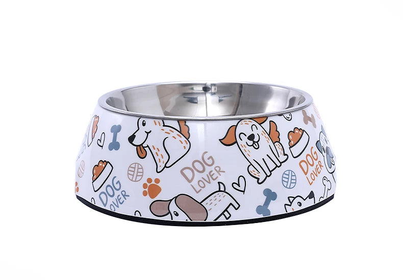Paw Print Bones Stainless Steel Pet Bowl | Anti-Slip Food & Water Bowl for Dogs & Cats