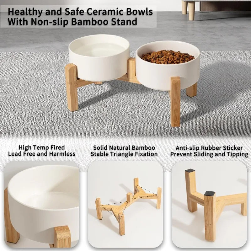 Elevated Ceramic Pet Bowl Set for Small Dogs & Cats – Ergonomic Feeding Stand