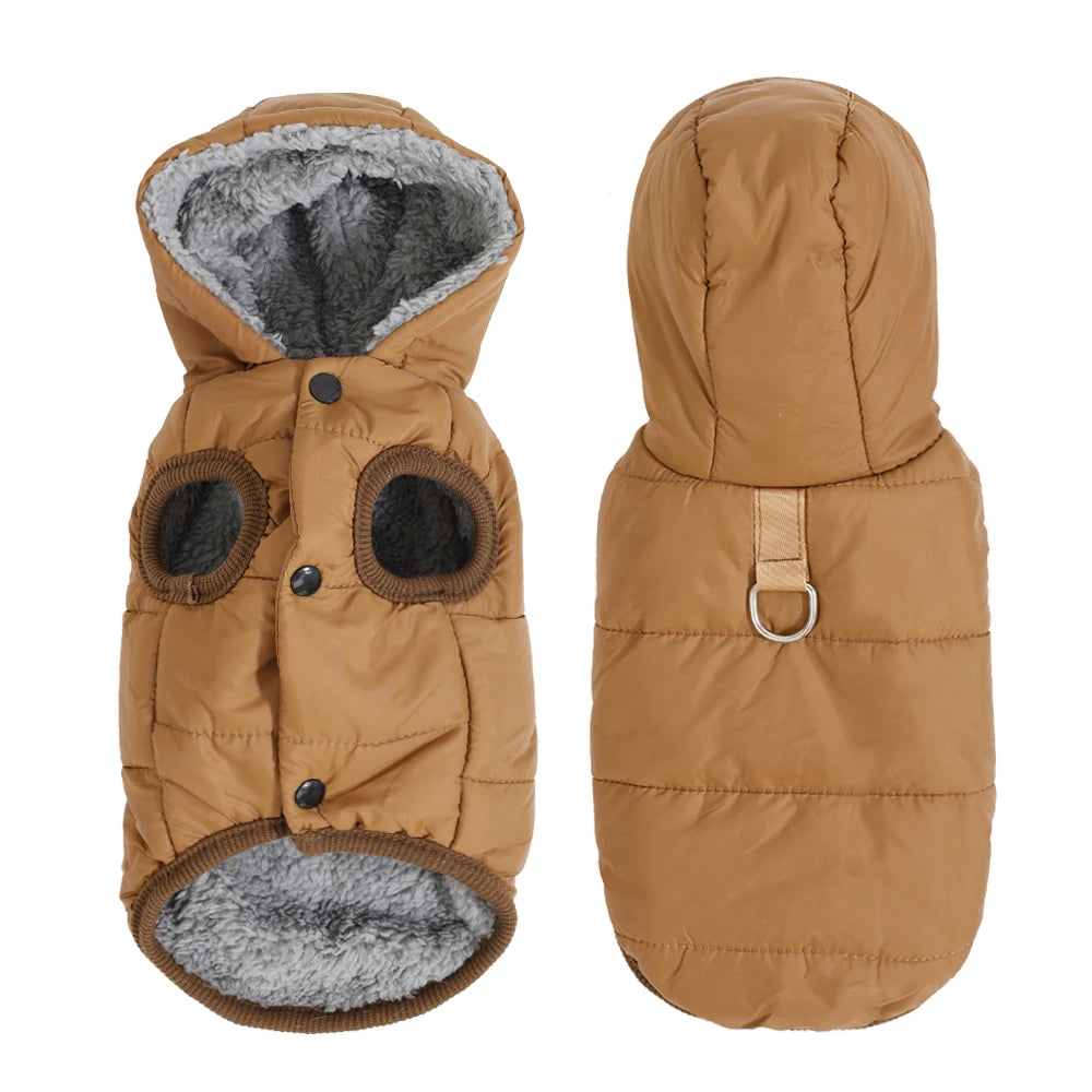 Winter Hooded Dog Coat with D-Ring – Warm & Windproof Pet Jacket