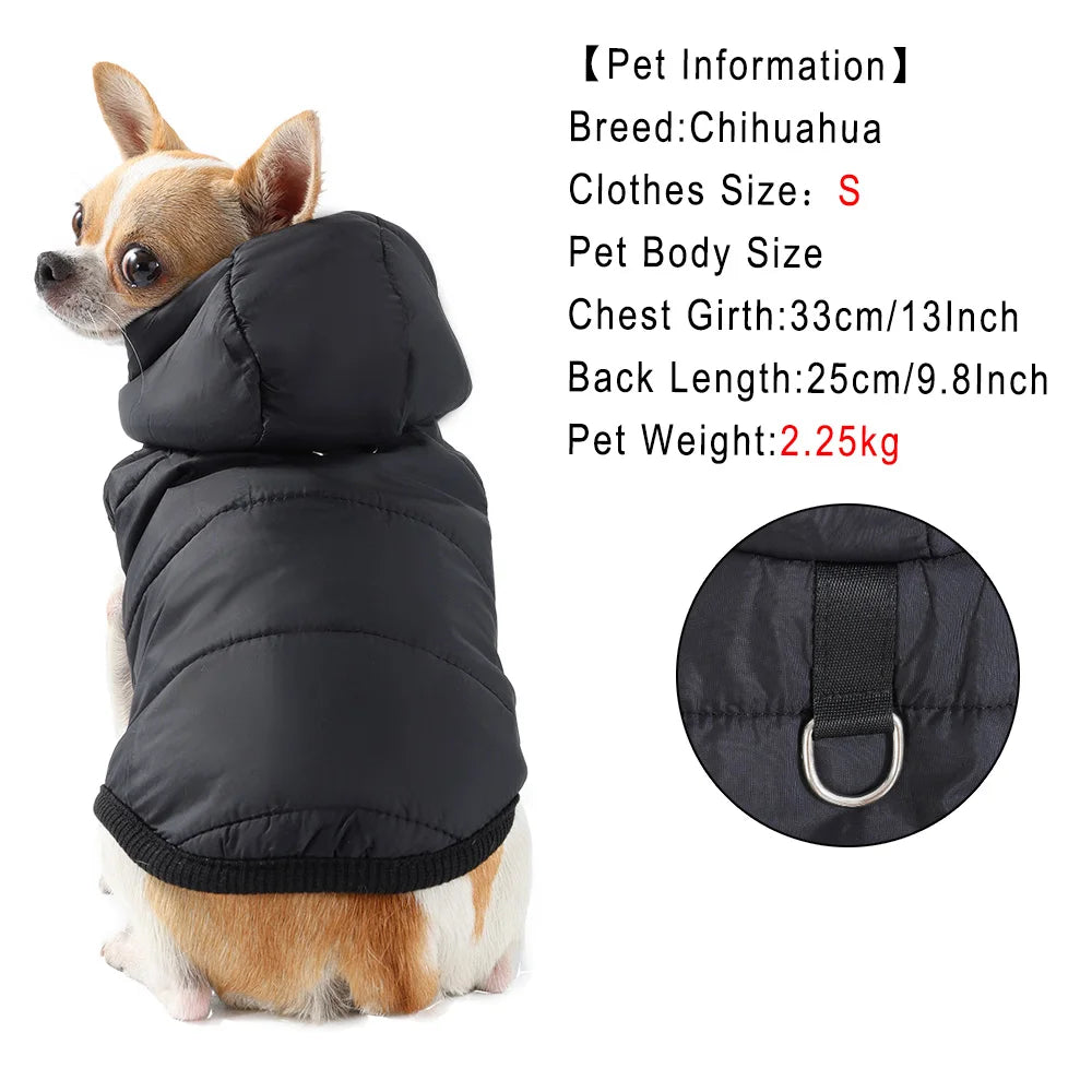 Waterproof Pet Hoodie Jacket with D-Ring | Winter Warm Fleece Coat for Cats & Small Dogs (XS–XL)
