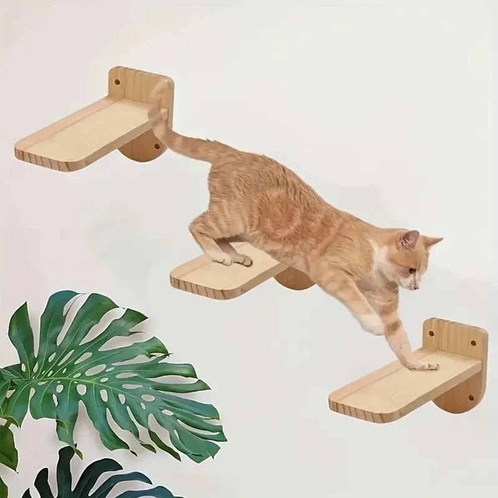 Wall-Mounted Wooden Cat Steps | 3-Level Climbing Shelves for Cats