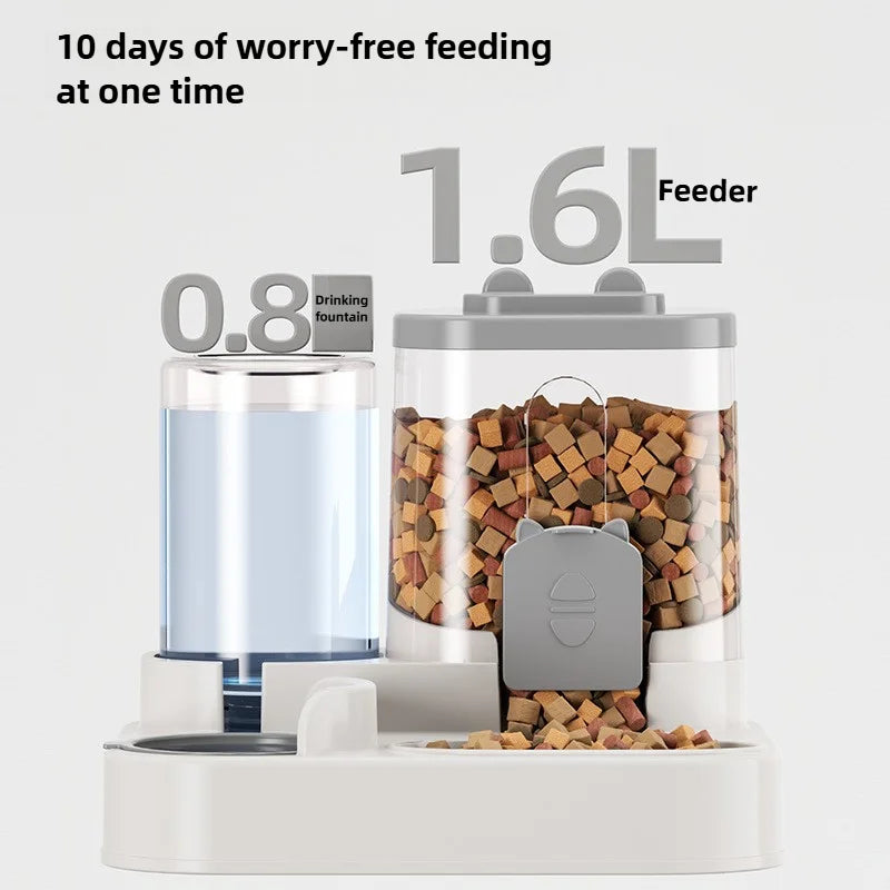 Cat Feeding & Drinking Station with Food Container and Water Dispenser