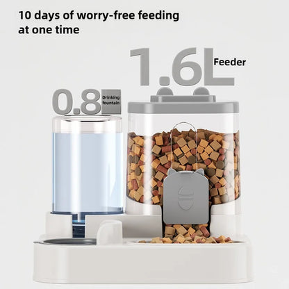 Cat Feeding & Drinking Station with Food Container and Water Dispenser