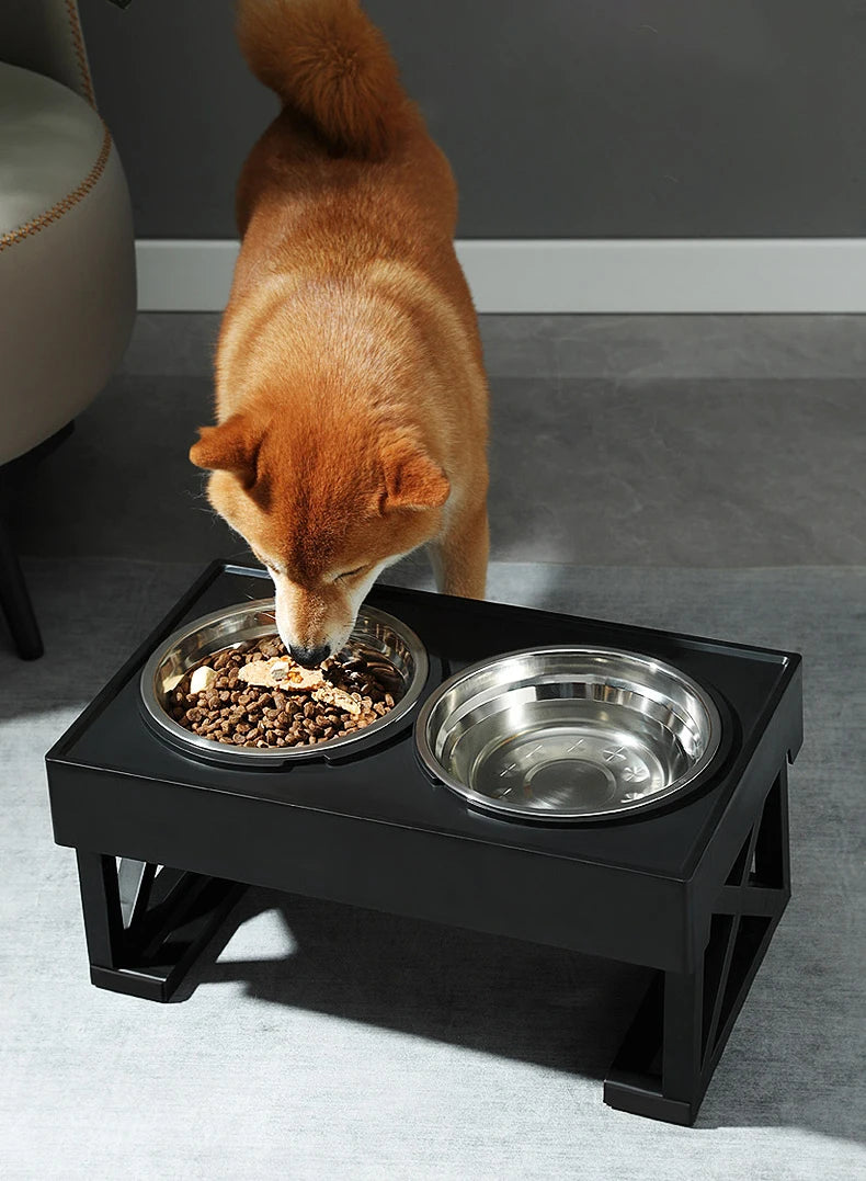 Adjustable Elevated Dog Feeder with Double Stainless Steel Bowls