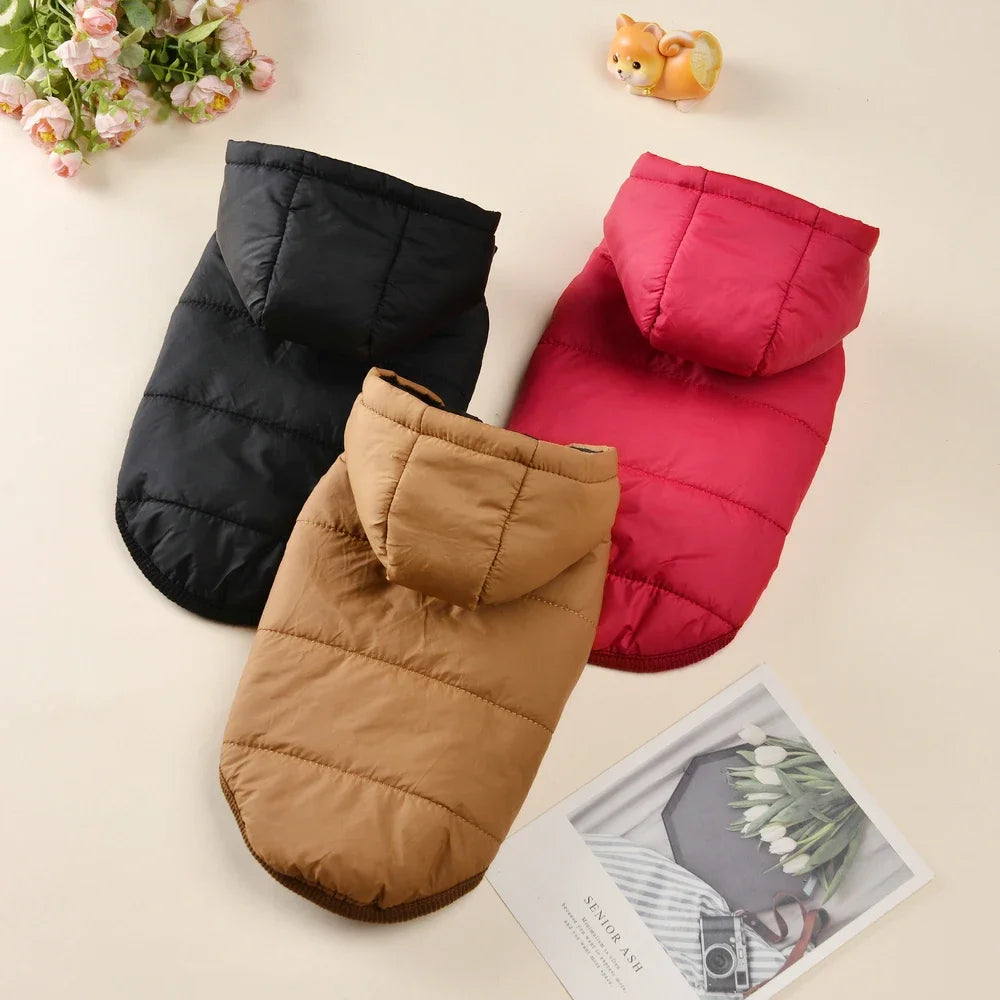 Winter Hooded Dog Coat with D-Ring – Warm & Windproof Pet Jacket