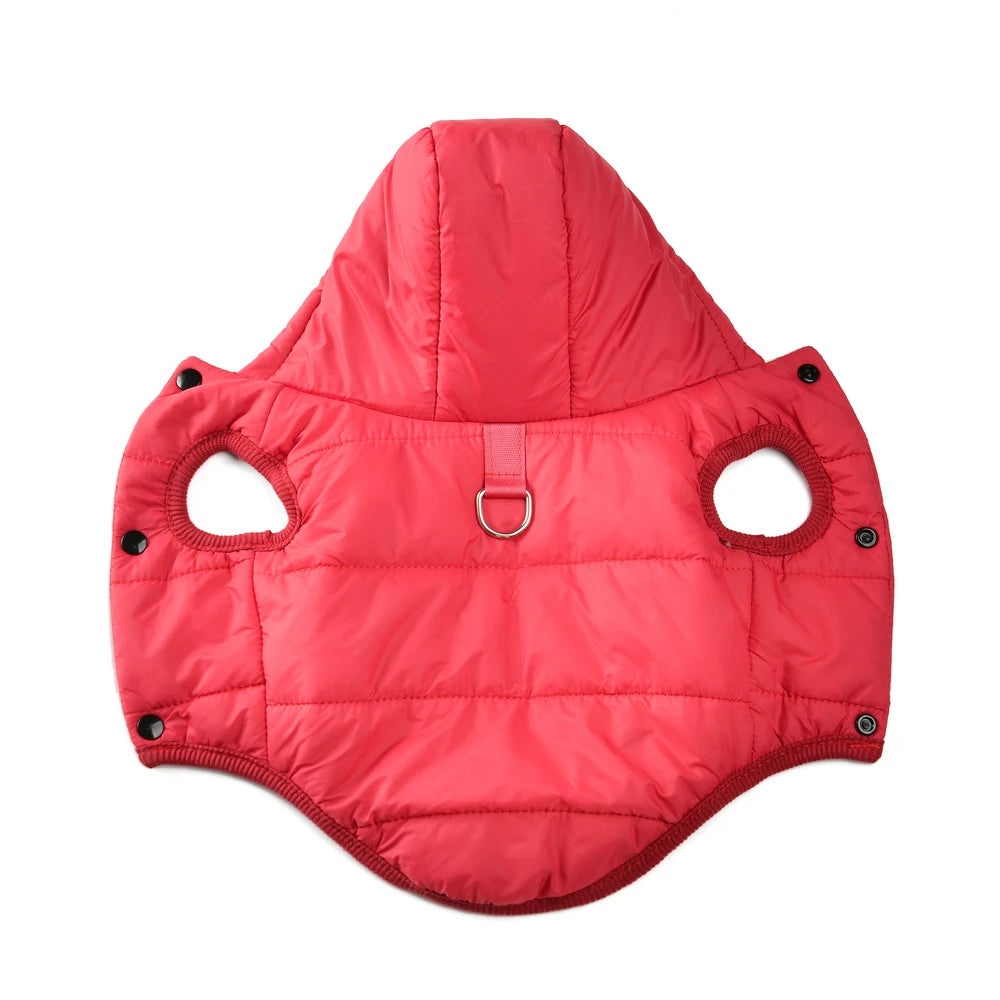 Winter Hooded Dog Coat with D-Ring – Warm & Windproof Pet Jacket