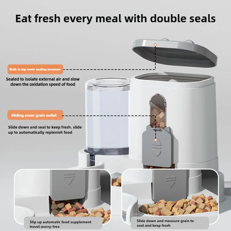Cat Feeding & Drinking Station with Food Container and Water Dispenser