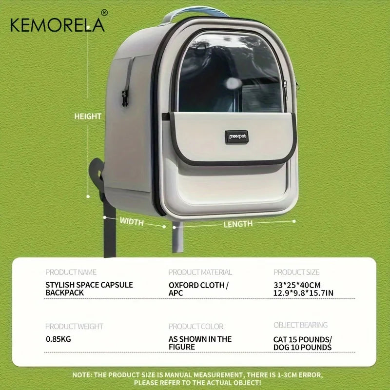 Space Capsule Pet Backpack – Breathable Travel Carrier for Cats & Small Dogs (Up to 7kg)