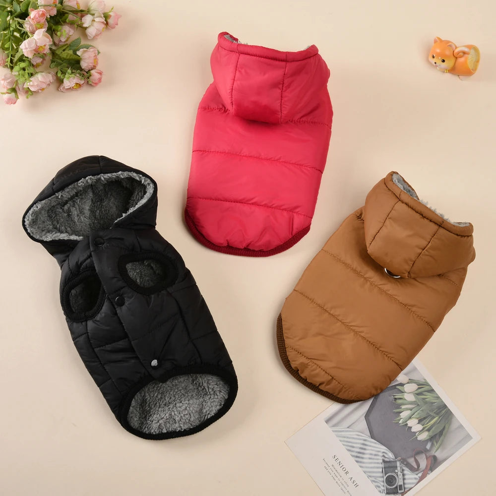 Waterproof Pet Hoodie Jacket with D-Ring | Winter Warm Fleece Coat for Cats & Small Dogs (XS–XL)